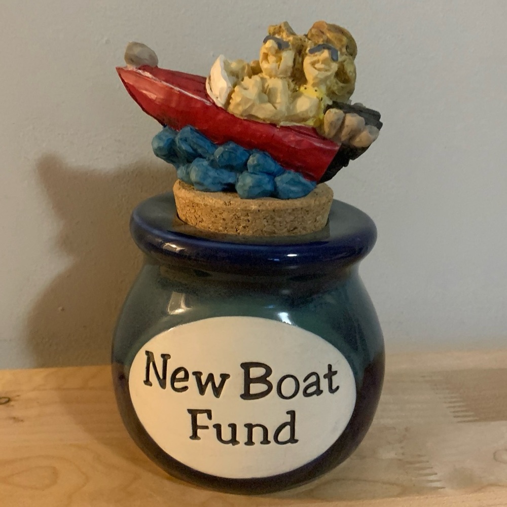 What a Concept “New Boat Fund” Piggy Bank Money Saver Husband Son Dad Gift Jar